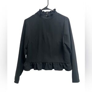 CODE X MODE Women’s Black Long Sleeve Ruffle Crop Top - Size XS